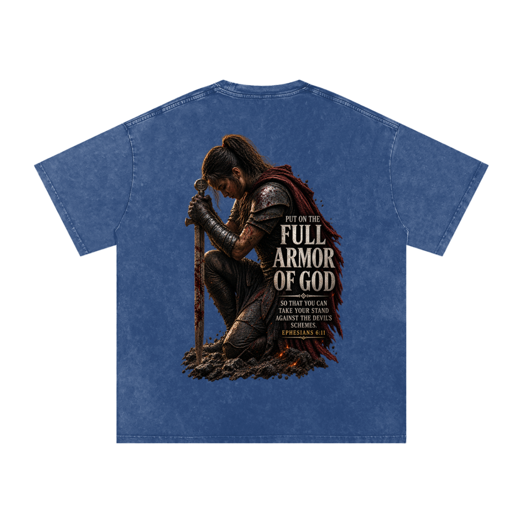 Snow Washed Oversized Cotton T-Shirt: Full Armor Of God