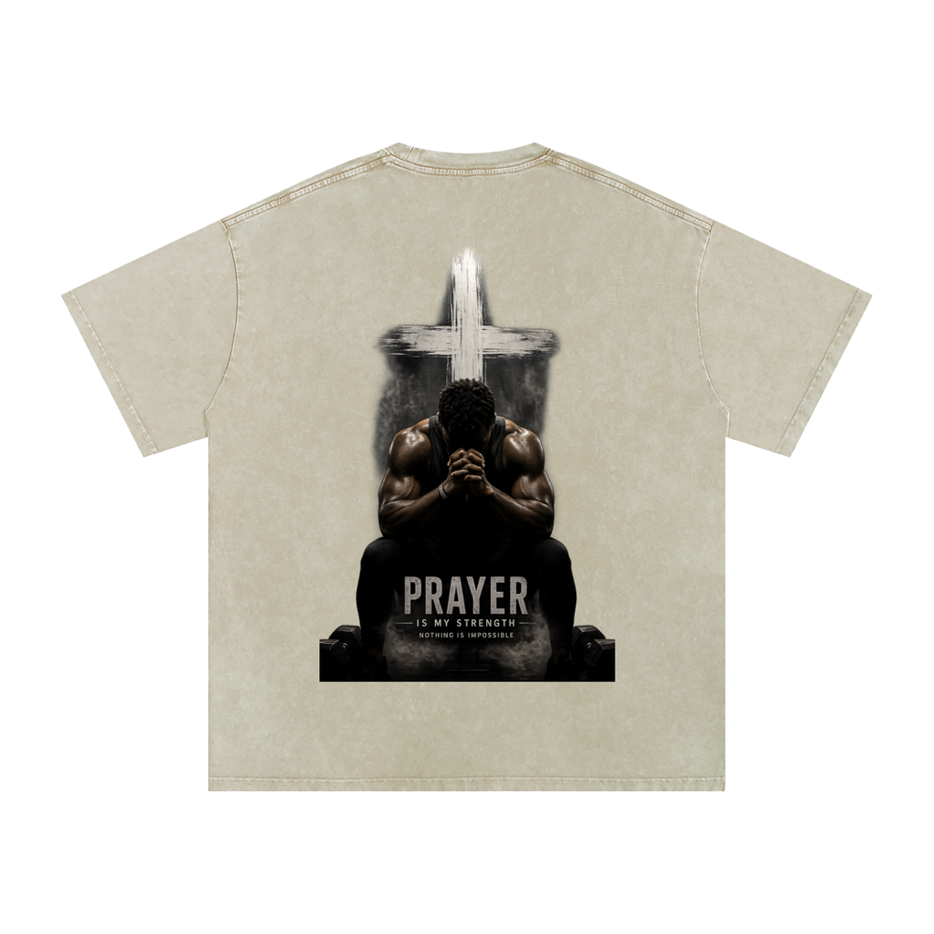 Snow Washed Oversized Cotton T-Shirt: Prayer Is My Strength