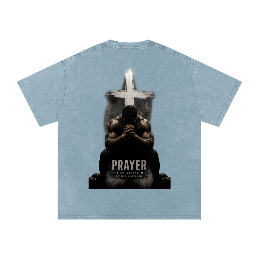 Snow Washed Oversized Cotton T-Shirt: Prayer Is My Strength