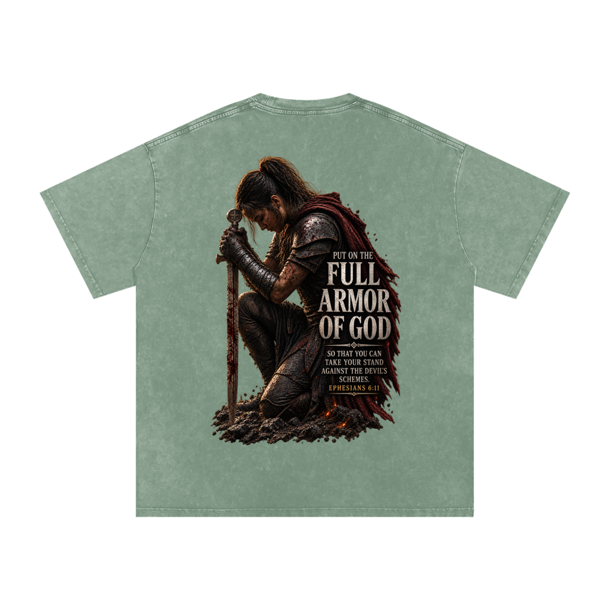 Snow Washed Oversized Cotton T-Shirt: Full Armor Of God