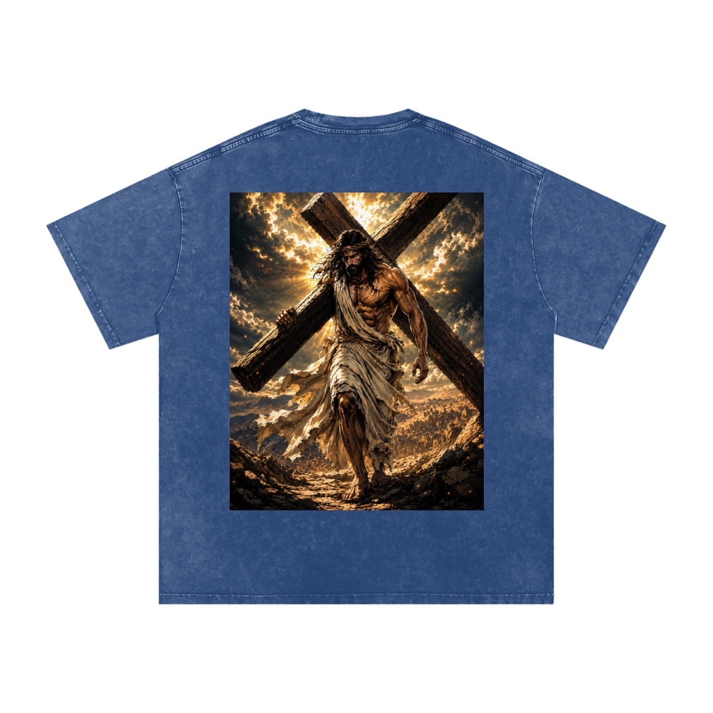 Snow Washed Oversized Cotton T-Shirt: Pick Up Your Cross