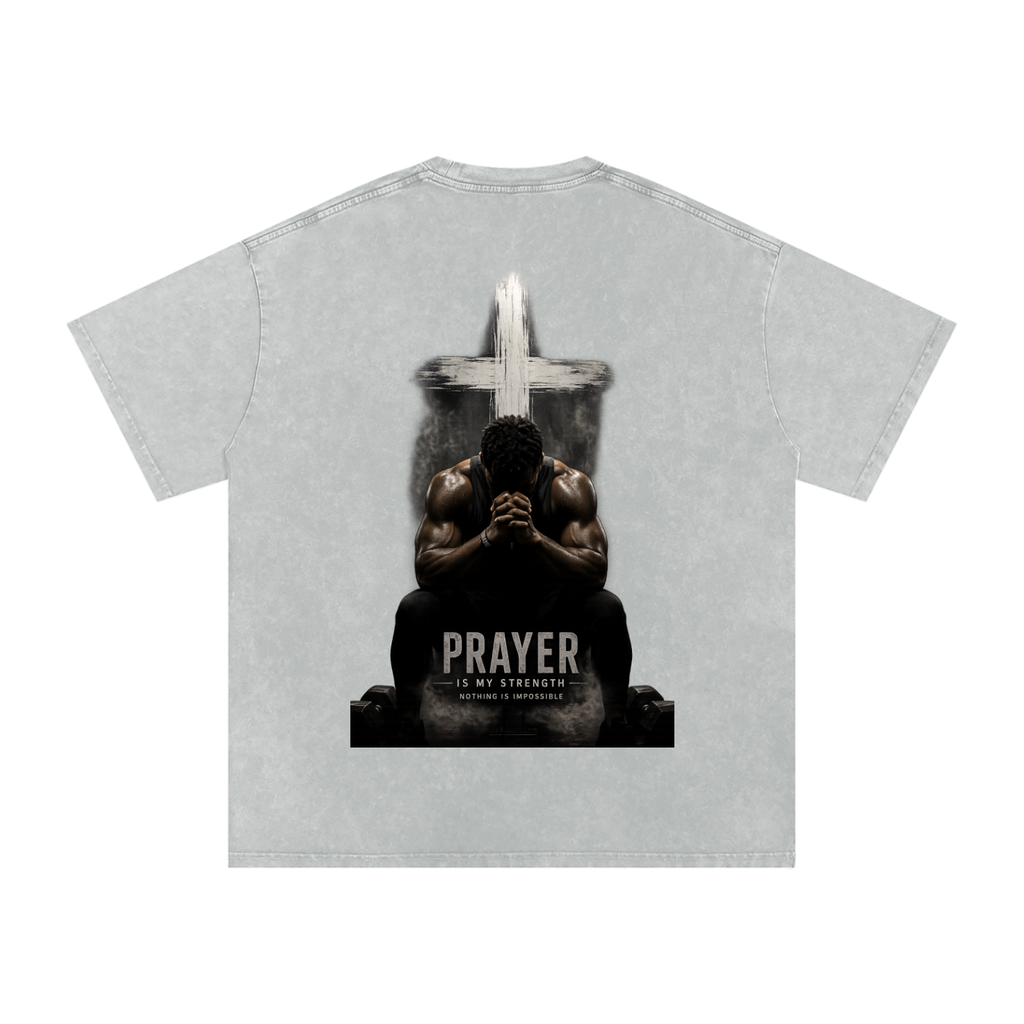 Snow Washed Oversized Cotton T-Shirt: Prayer Is My Strength