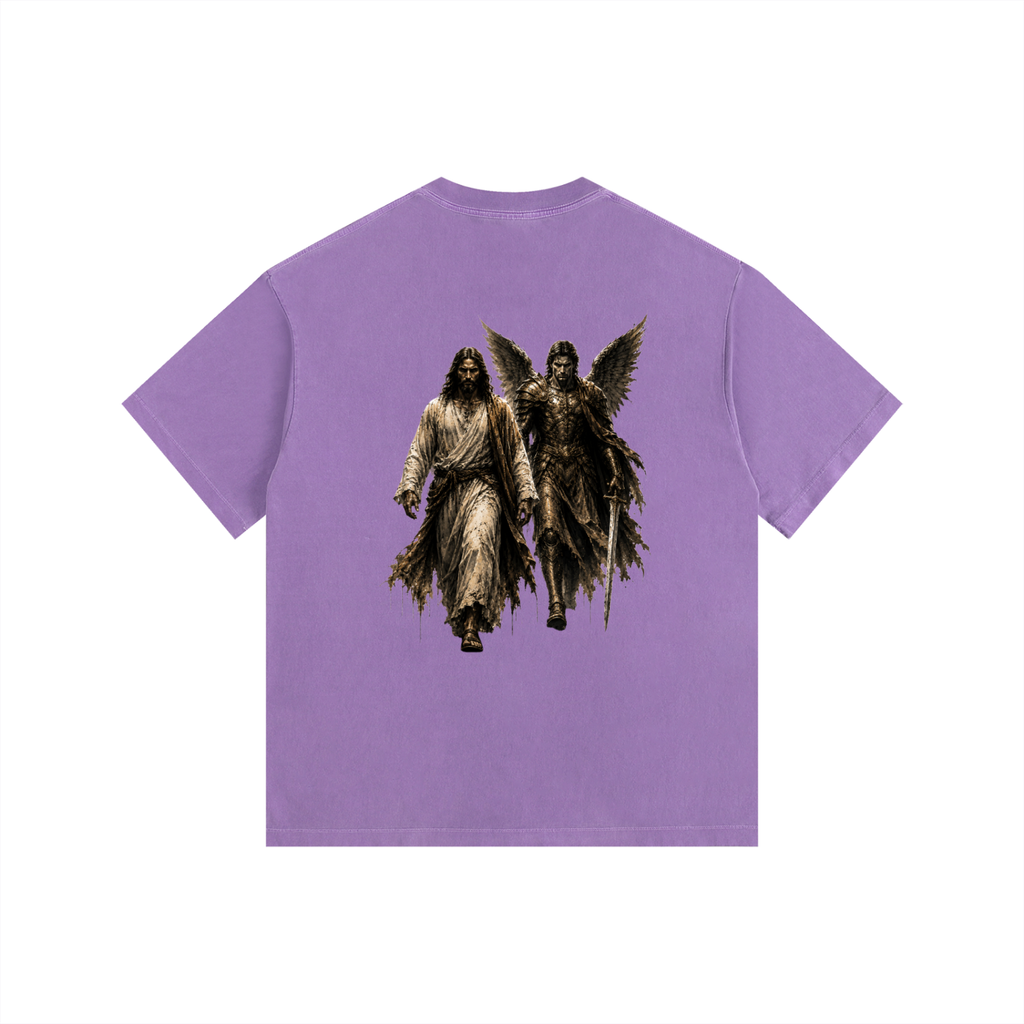 Vintage Washed Oversized Cotton T-Shirt: Archangel Michael