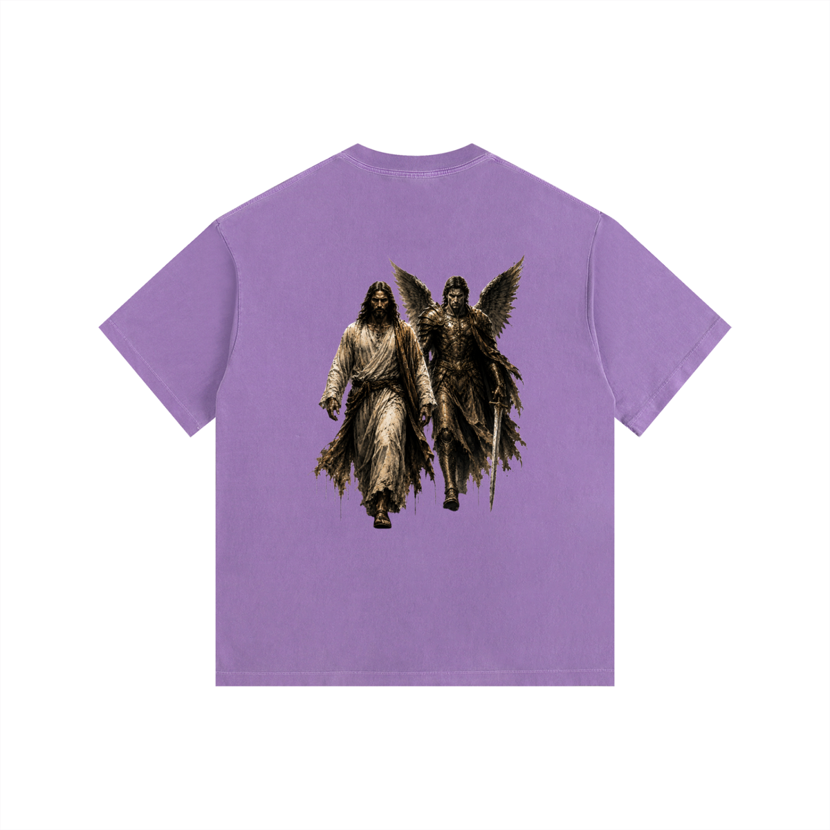 Vintage Washed Oversized Cotton T-Shirt: Archangel Michael