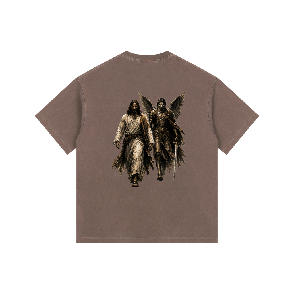 Vintage Washed Oversized Cotton T-Shirt: Archangel Michael