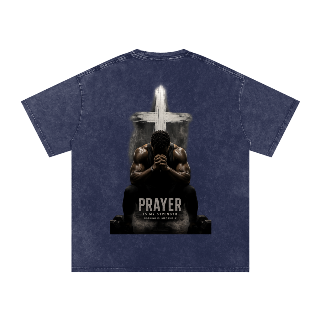 Snow Washed Oversized Cotton T-Shirt: Prayer Is My Strength