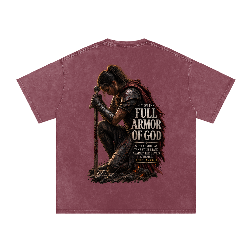 Snow Washed Oversized Cotton T-Shirt: Full Armor Of God