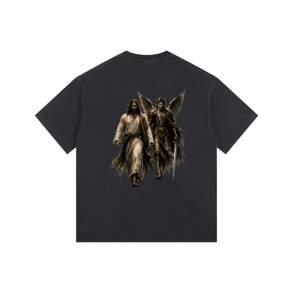 Vintage Washed Oversized Cotton T-Shirt: Archangel Michael