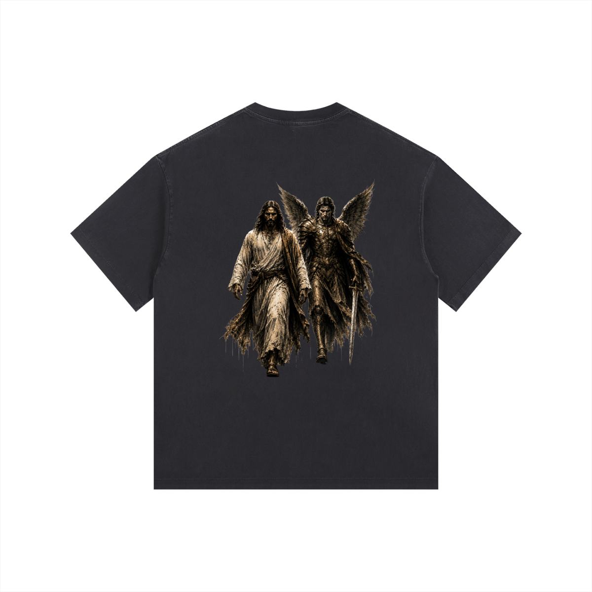 Vintage Washed Oversized Cotton T-Shirt: Archangel Michael