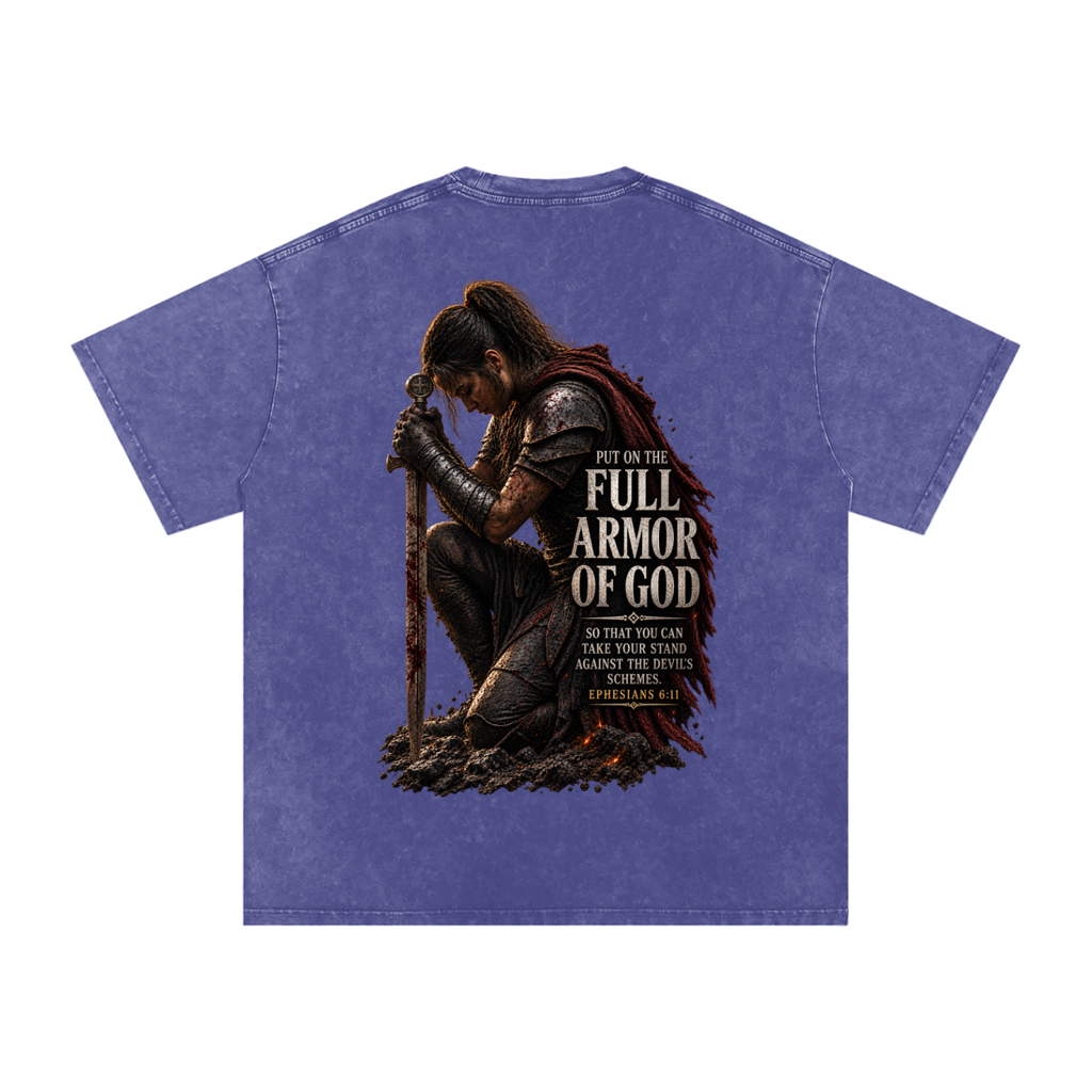 Snow Washed Oversized Cotton T-Shirt: Full Armor Of God