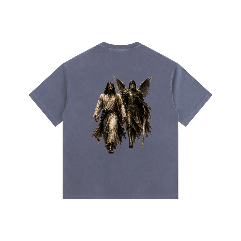 Vintage Washed Oversized Cotton T-Shirt: Archangel Michael