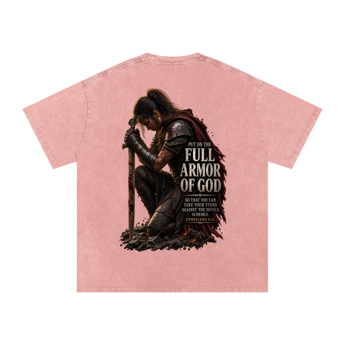 Snow Washed Oversized Cotton T-Shirt: Full Armor Of God