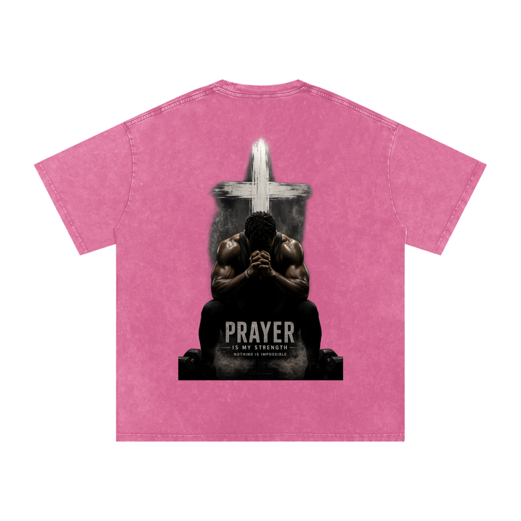 Snow Washed Oversized Cotton T-Shirt: Prayer Is My Strength