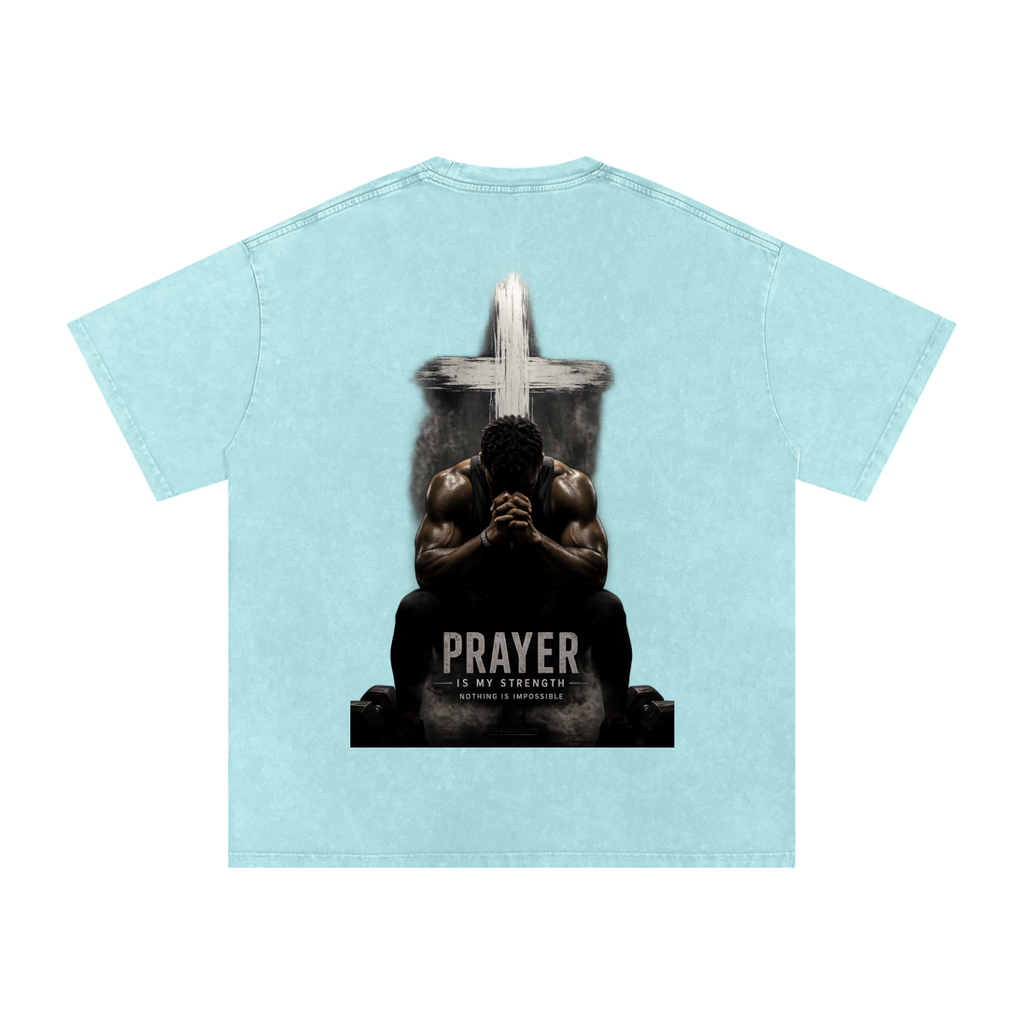 Snow Washed Oversized Cotton T-Shirt: Prayer Is My Strength