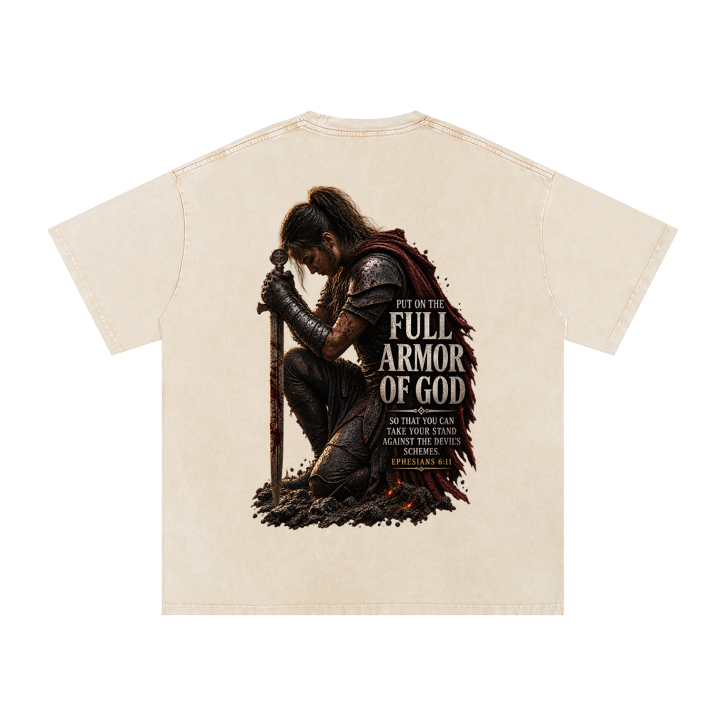 Snow Washed Oversized Cotton T-Shirt: Full Armor Of God
