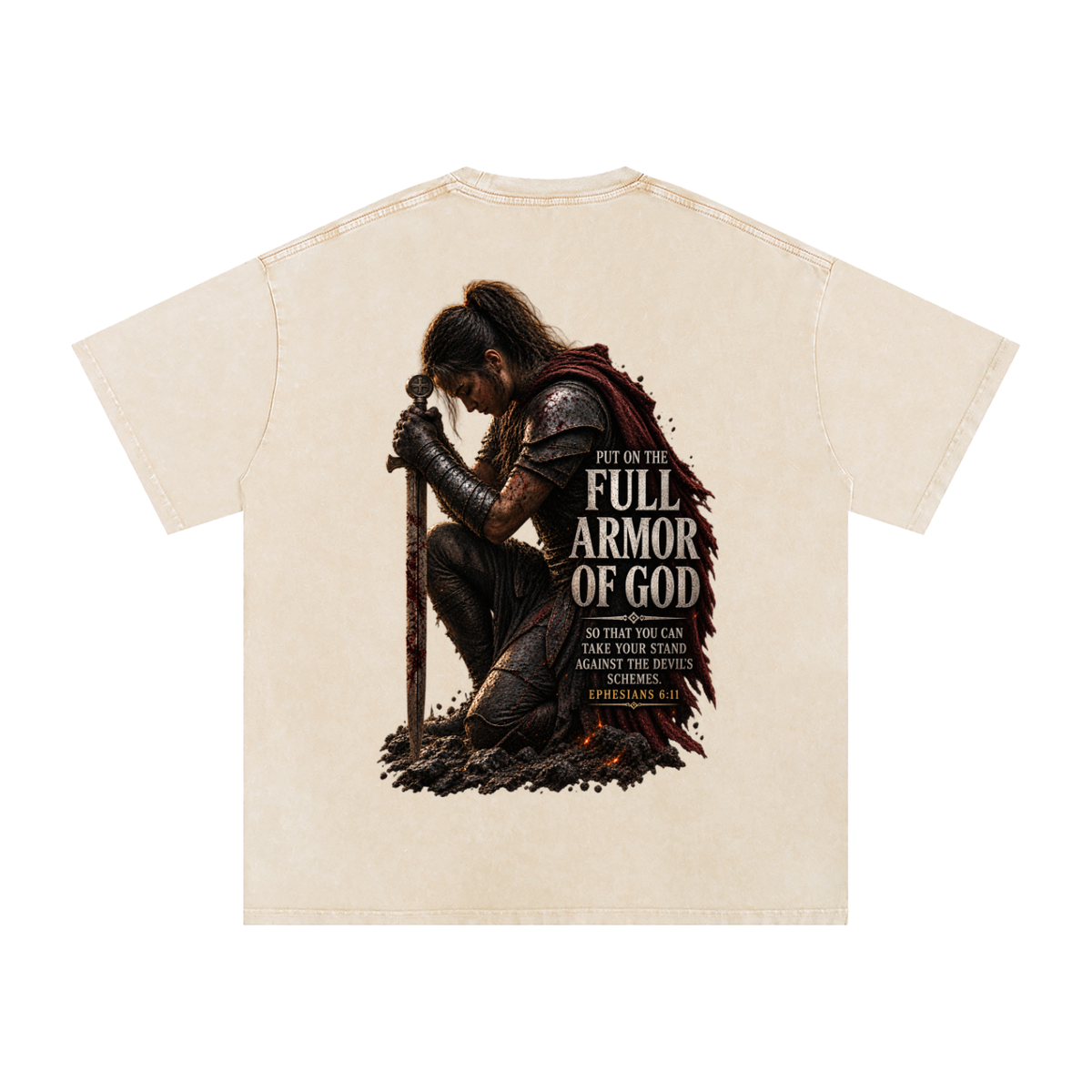 Snow Washed Oversized Cotton T-Shirt: Full Armor Of God